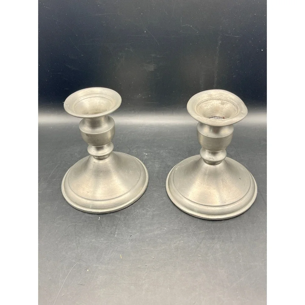 Set of 2 Vtg Leonard Genuine Pewter‎ Candlestick Holders 4.5